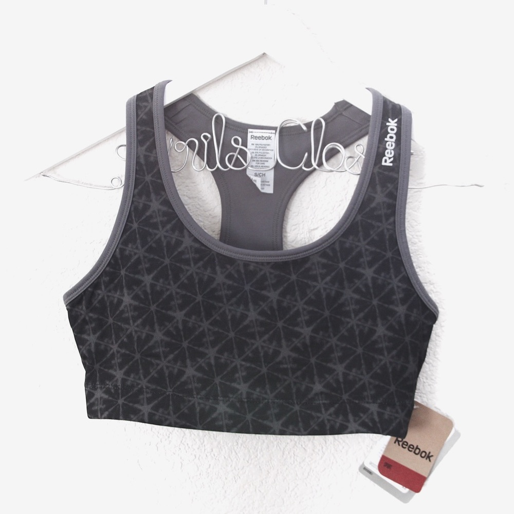 Reebok Black Printed Reversible Workout Sports Bra